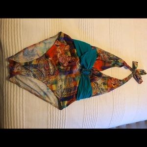 Rainbow romantic Indian print bathing suit.